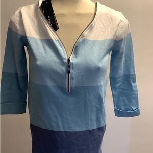 Ilanco knit Women's V-Neck Sweater - Blue and White this i (not lands end)